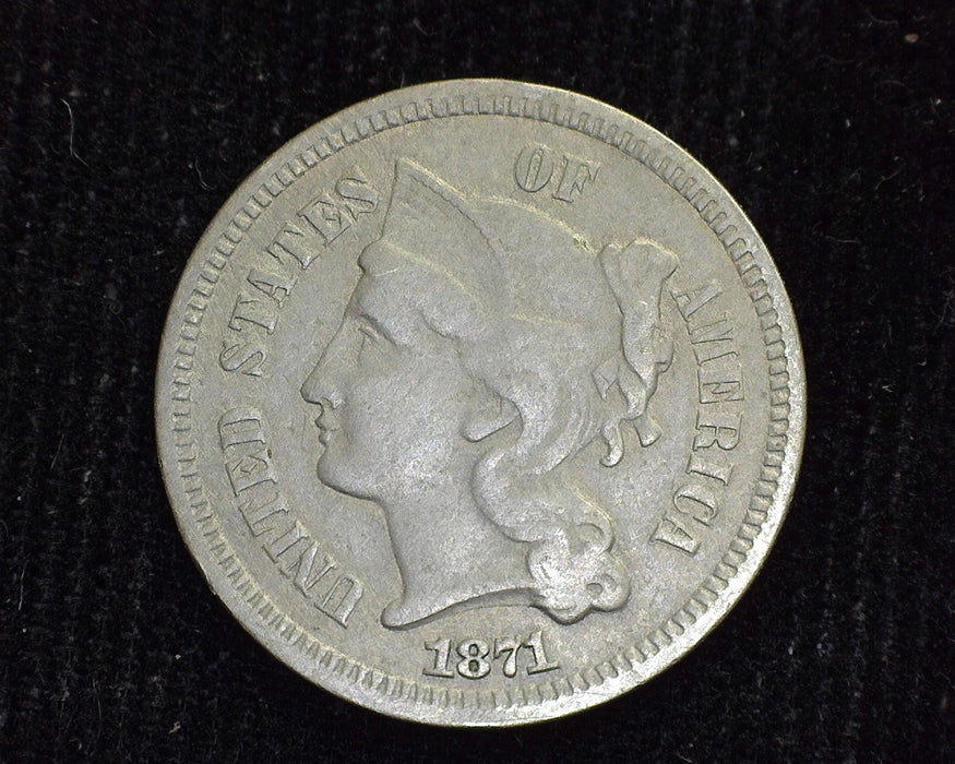 1871 Three Cent Nickel VF - US Coin