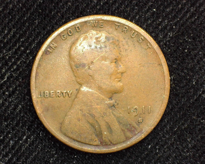 1911 S Lincoln Wheat Cent VG Slight scratching  - US Coin