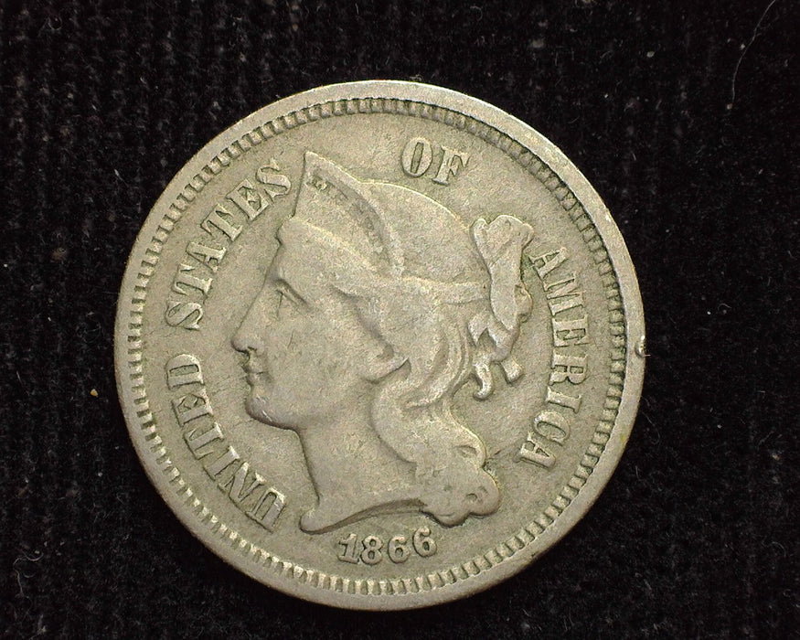 1866 Three Cent Nickel VG - US Coin