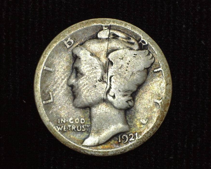 1921 D Mercury Dime Scratch G - US Coin