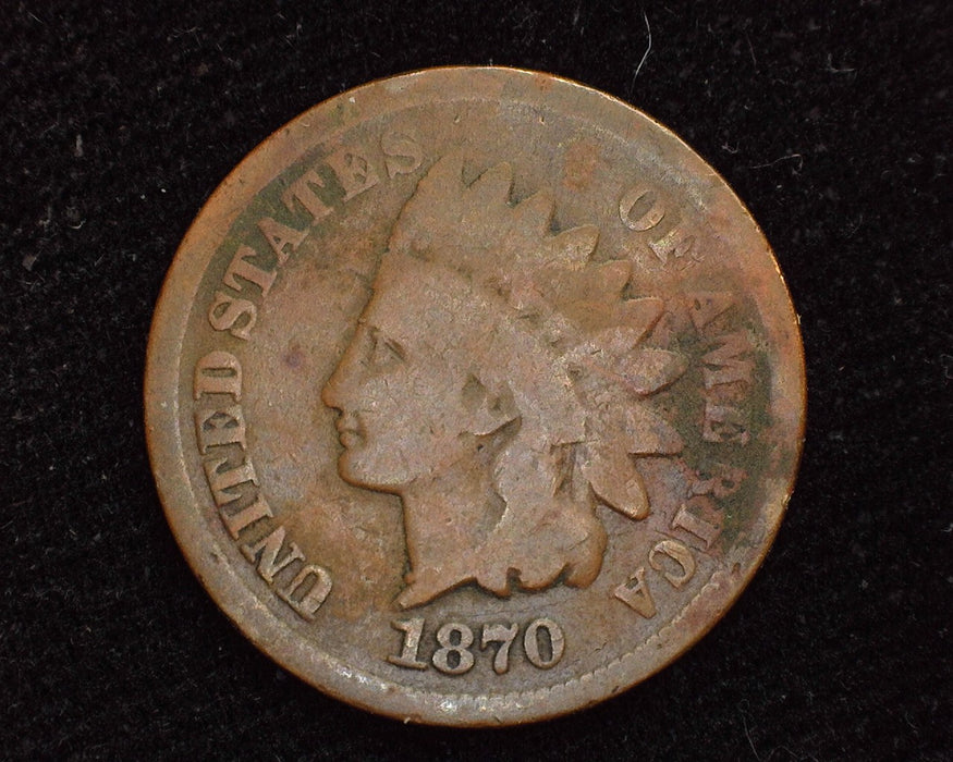 1870 Indian Head Penny/Cent Light corrosion. G - US Coin