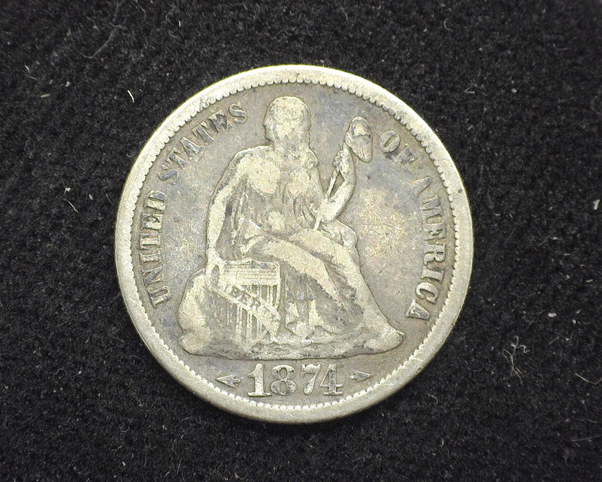 1874 Arrows Liberty Seated Dime F - US Coin