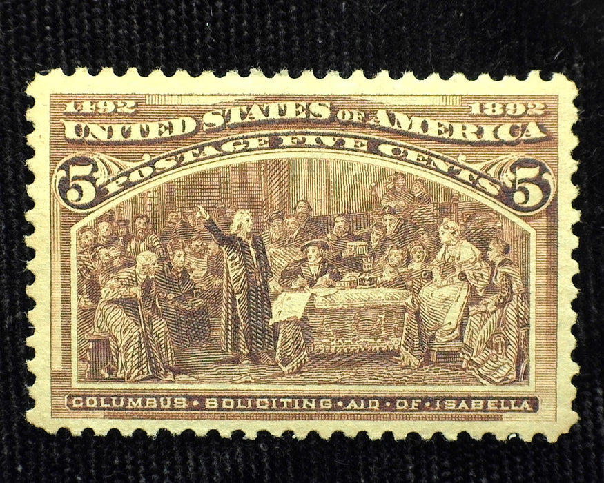 #234 5 Cent Columbian. Page adherence. Great eye appeal. Mint XF H US Stamp