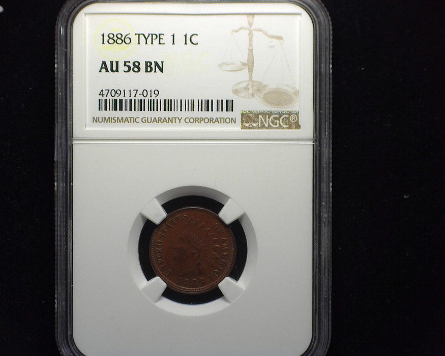 1886 Type 1 Indian Head Penny/Cent NGC AU 58 BN - US Coin