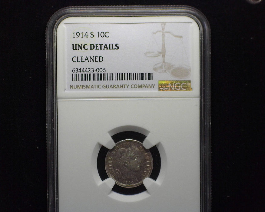 1914 S Barber Dime NGC UNC Cleaned - US Coin