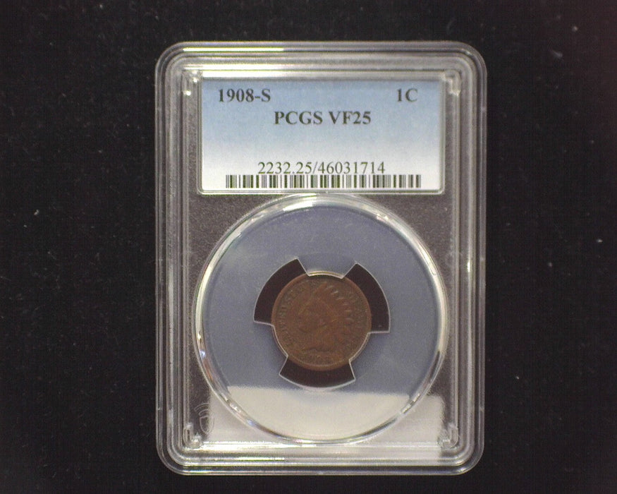 1908 S Indian Head Penny/Cent PCGS VF25 - US Coin