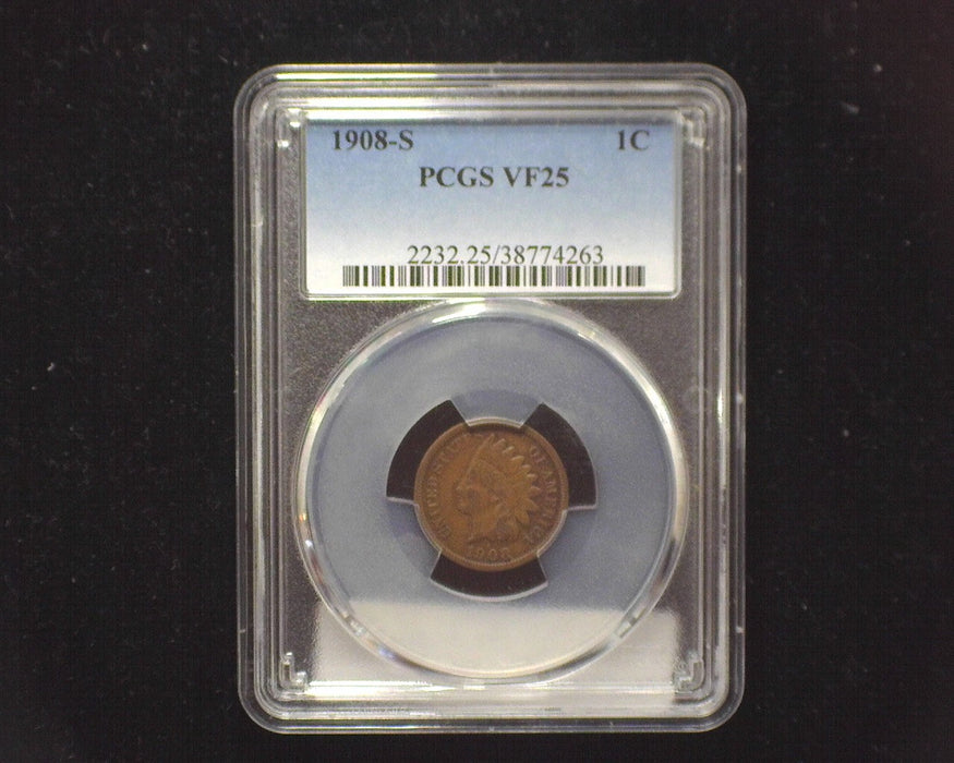 1908 S Indian Head Penny/Cent PCGS VF25 - US Coin