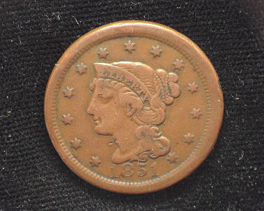 1851 Large Cent Braided Hair Cent VG - US Coin