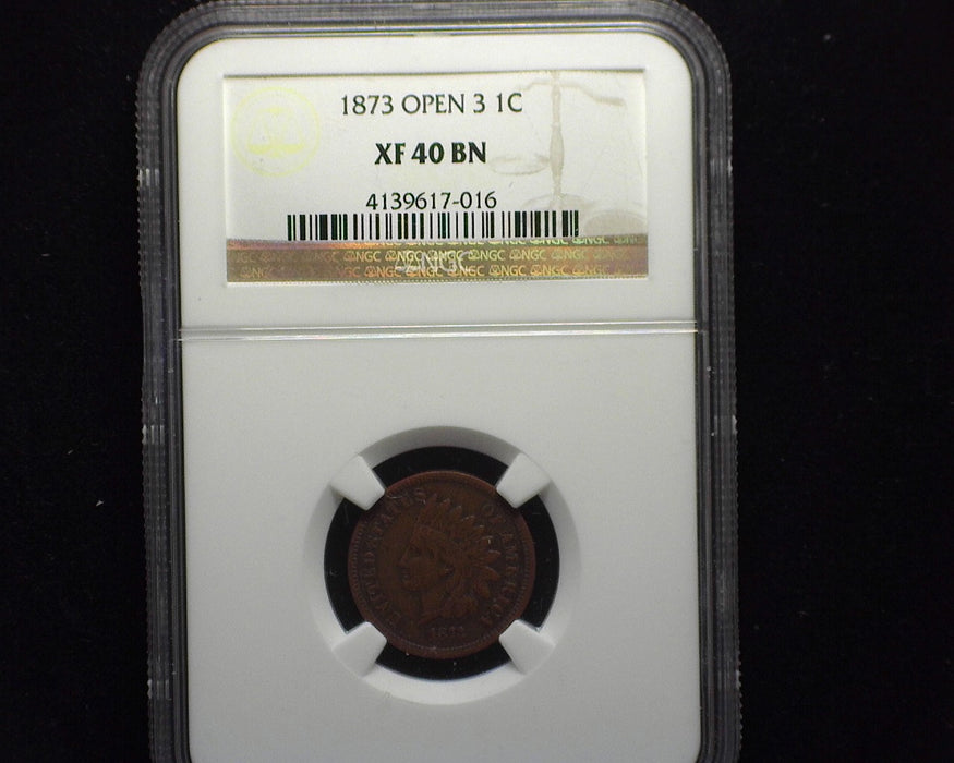 1873 Open 3 Indian Head Penny/Cent NGC XF 40 BN - US Coin