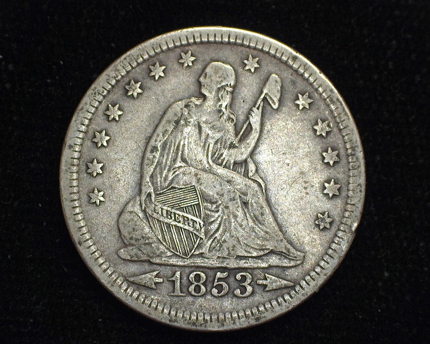 1853 Arrows Rays Liberty Seated Quarter VF - US Coin