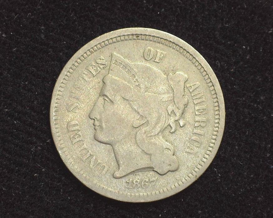 1867 Three Cent Nickel VG - US Coin