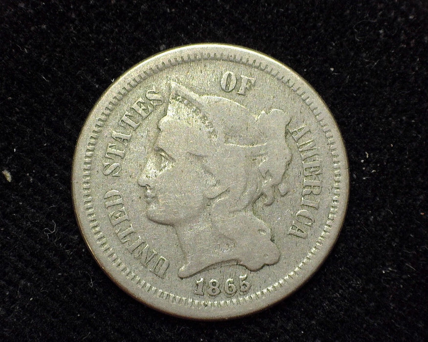 1865 Three Cent Nickel VG - US Coin