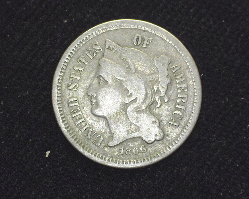 1866 Three Cent Nickel VG - US Coin