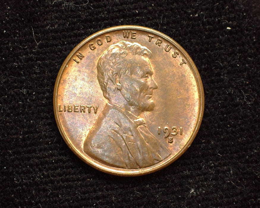 1931 S Lincoln Wheat Penny/Cent Red and Brown. AU - US Coin