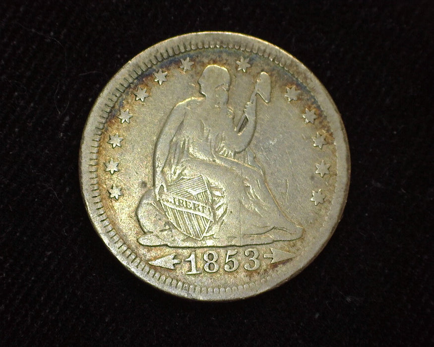 1853 Arrows and Rays Liberty Seated Quarter F - US Coin