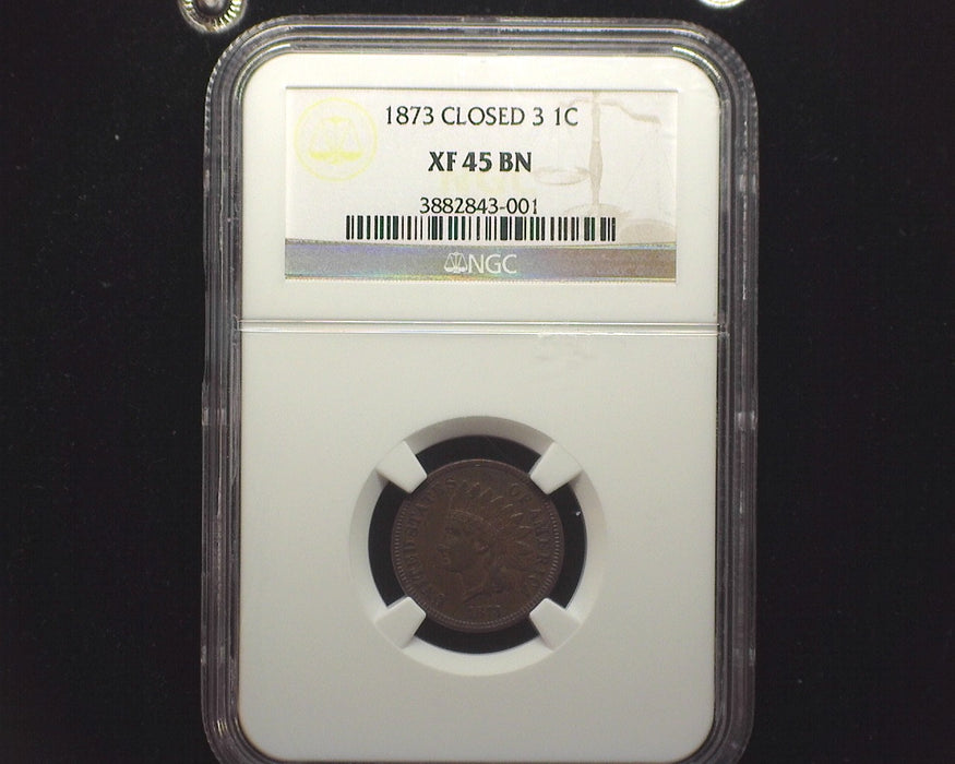 1873 Closed 3 Indian Head Penny/Cent Brown XF45 NGC - US Coin