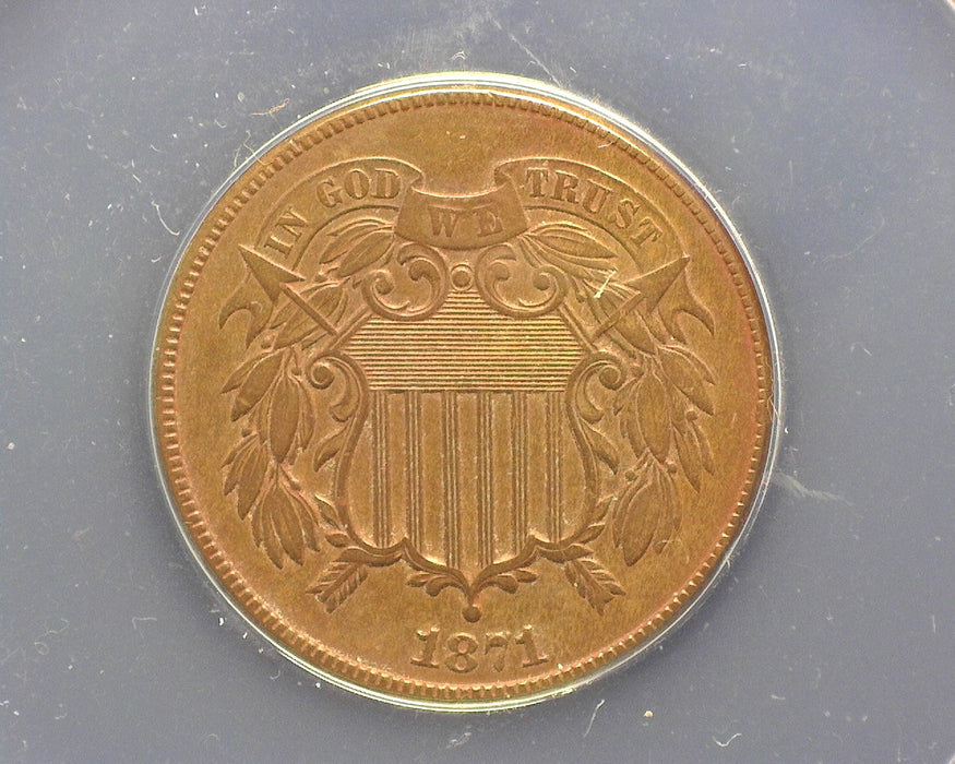 1871 Two Cent Piece AU 50 ANACS - US Coin