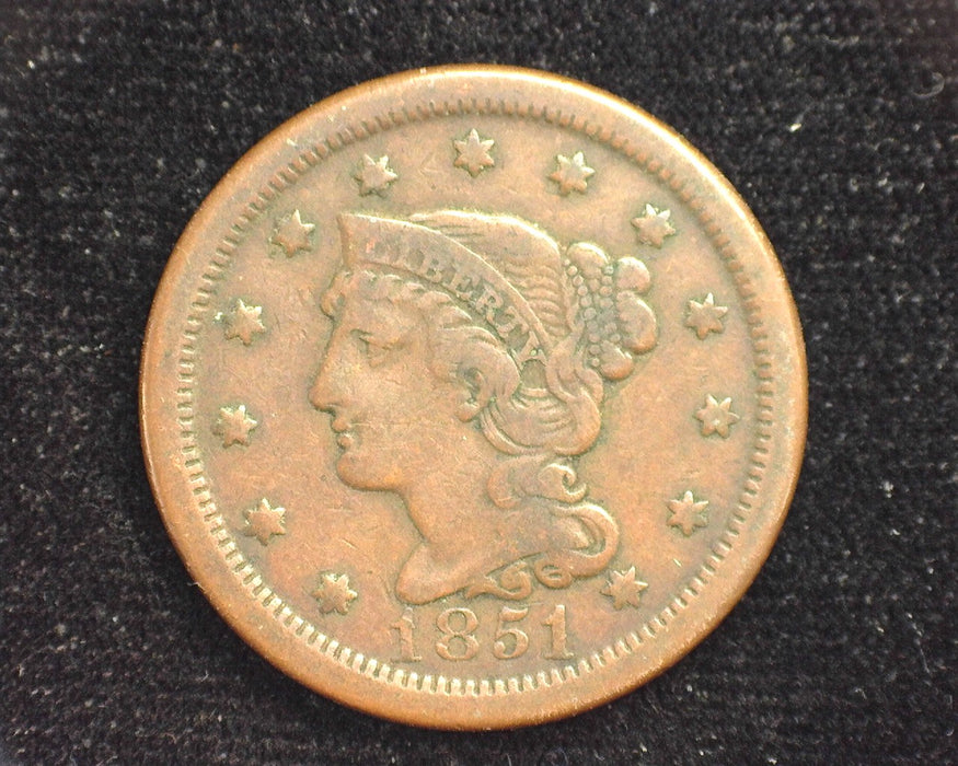 1851 Large Cent Braided Hair VF Penny/Cent - US Coin