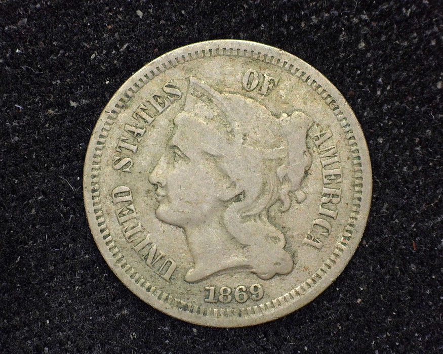 1869 Three Cent Nickel VG - US Coin