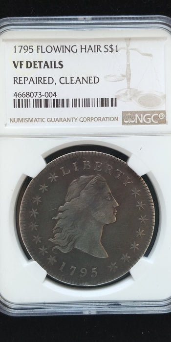 1795 Flowing Hair Dollar NGC VF Details Repaired and cleaned. The repair is banged out small rim hit - nice looking. - US Coin