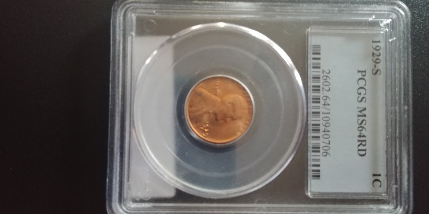 1929 S Lincoln Wheat Penny/Cent PCGS MS-64 RD - US Coin