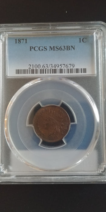 1871 Indian Head Penny/Cent PCGS MS63 BN - US Coin