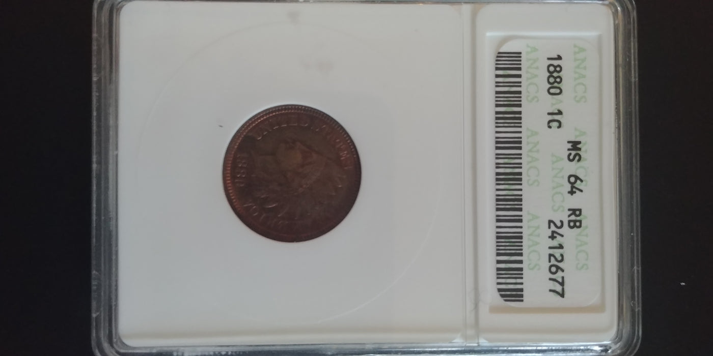 1880 Indian Head Penny/Cent ANACS MS64 RB - US Coin