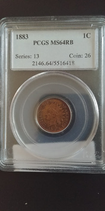 1883 Indian Head Penny/Cent PCGS MS64 RB Lots of Red - US Coin