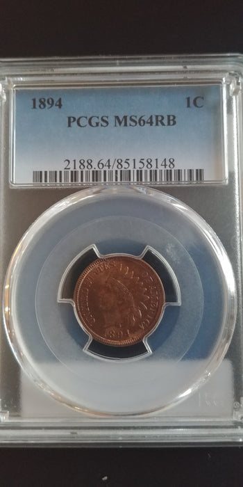 1894 Indian Head Penny/Cent PCGS MS64 RB Mostly red - US Coin