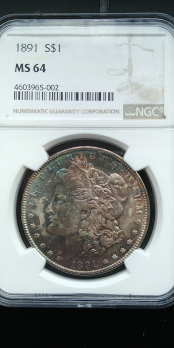 1891 Morgan Dollar NGC - MS64 Beautiful toning - US Coin