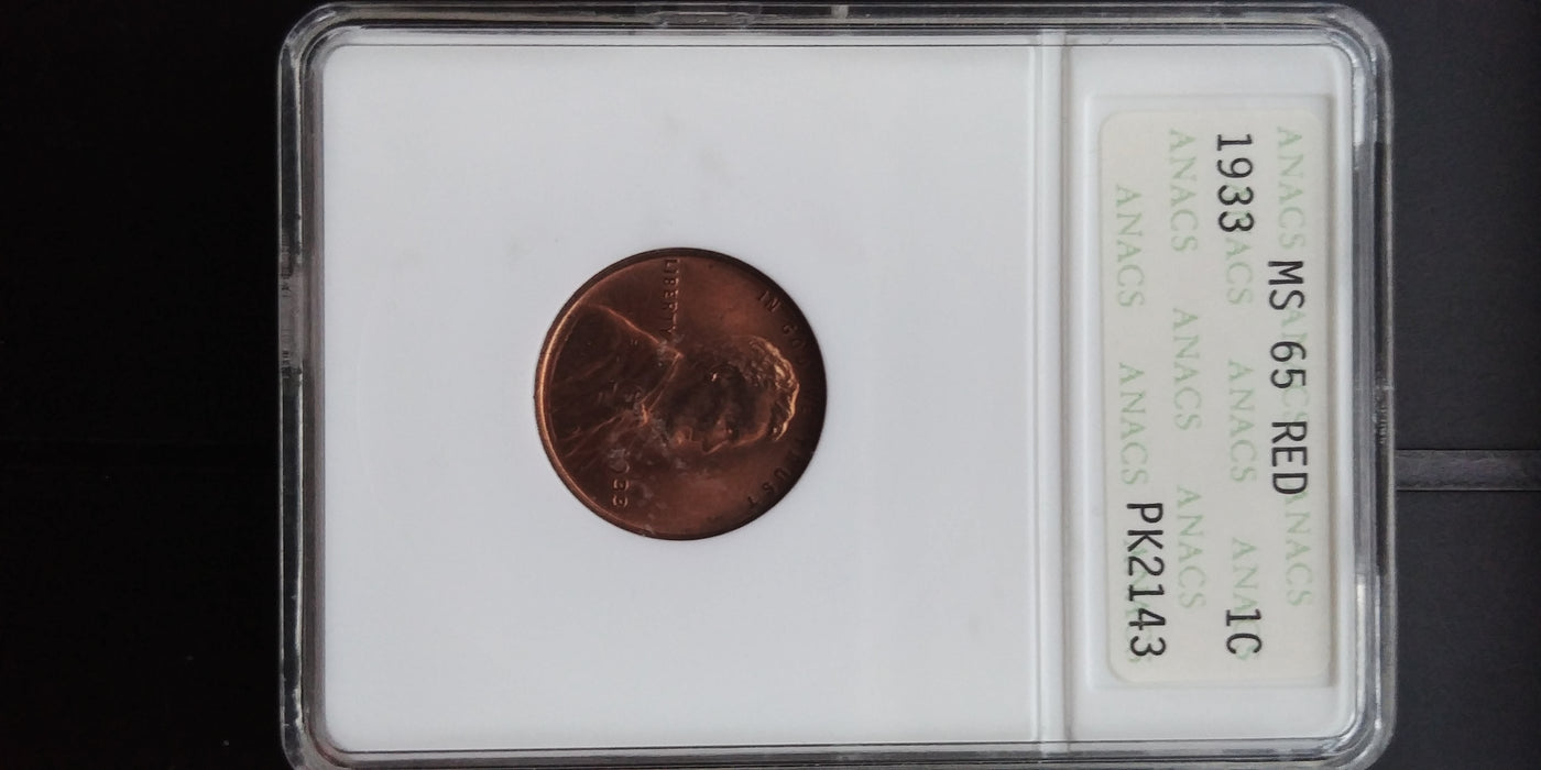 1933 Lincoln Wheat Penny/Cent ANACS MS-65 Red - US Coin