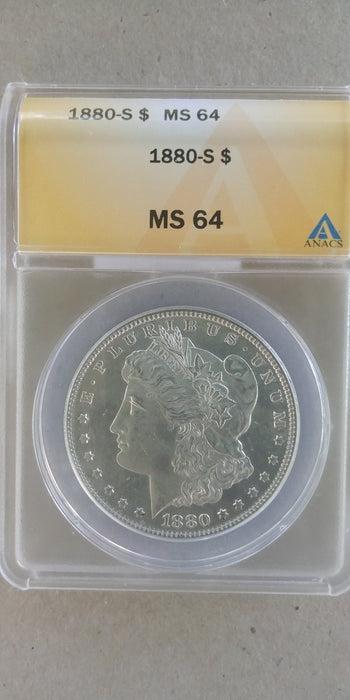 1880 S Morgan Silver Dollar MS64 ANACS Slab - US Coin