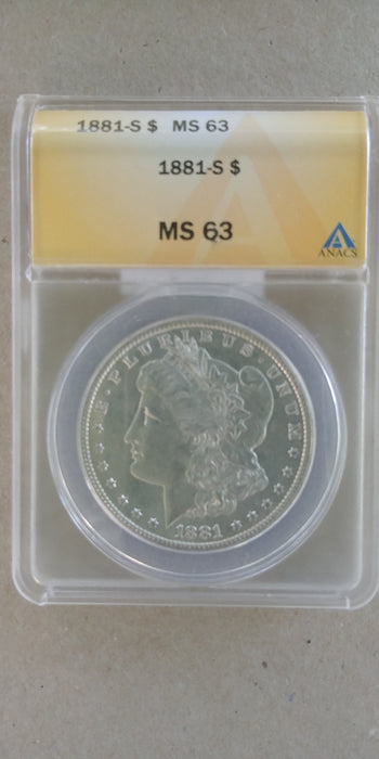 1881 S Morgan Silver Dollar MS63 ANACS Slab - US Coin