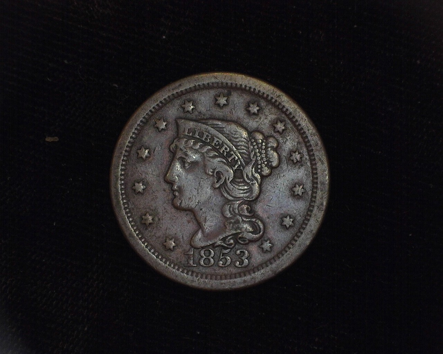 1853 Large Cent Braided Hair VF Obverse - US Coin - Huntington Stamp and Coin