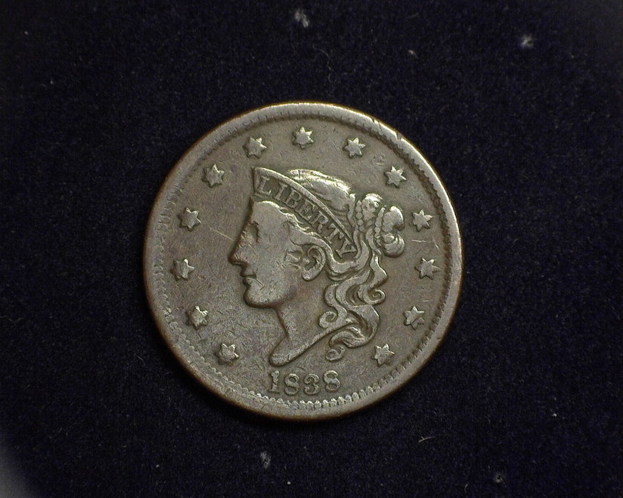 1838 Large Cent Matron Cent F - US Coin