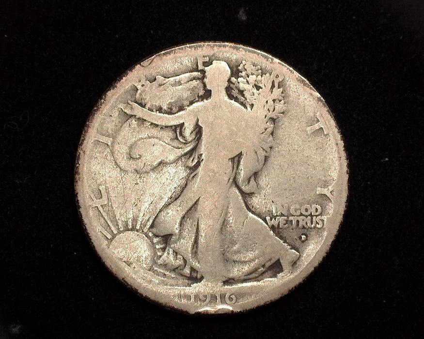 1916 D Walking Liberty Half Dollar VG Obverse. - US Coin