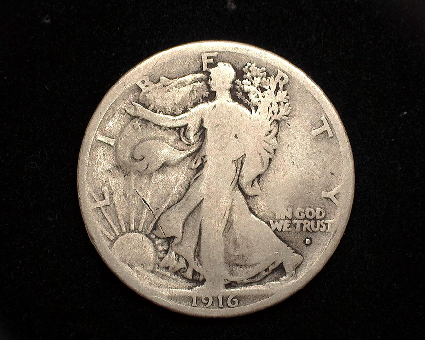 1916 D Walking Liberty Half Dollar VG Obverse. - US Coin