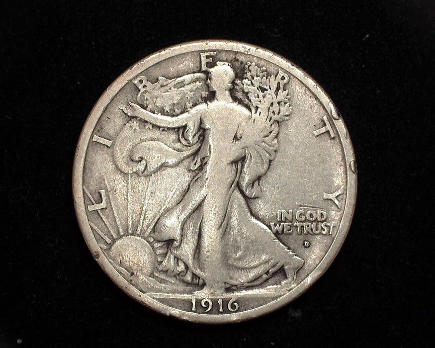 1916 D Walking Liberty Half Dollar VG Obverse. - US Coin