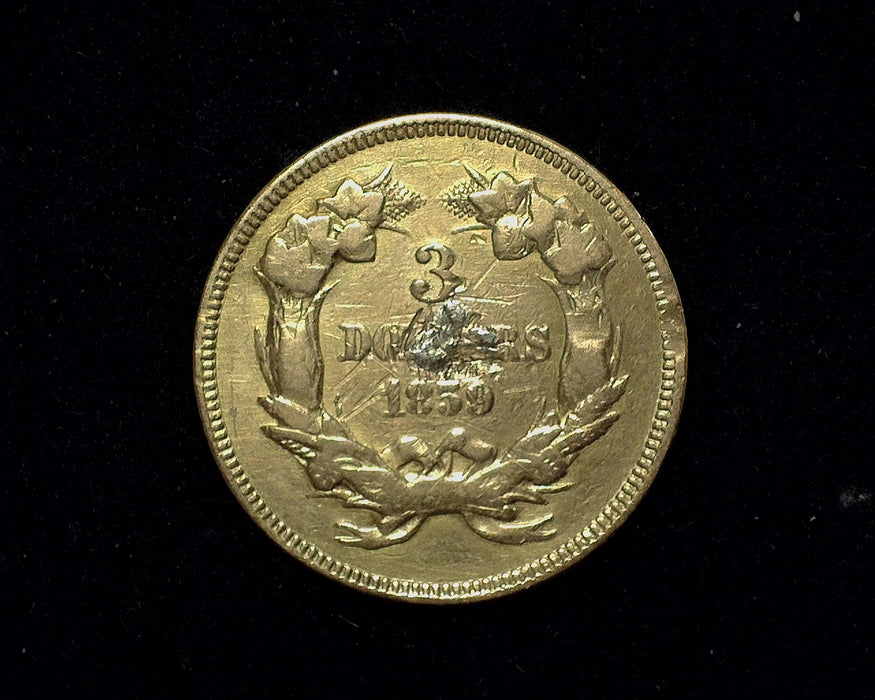 1859 Liberty Head Gold Three Dollar XF From Jewelry - US Gold Coin