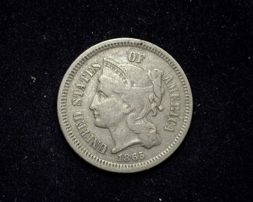 1865 Three Cent Nickel F Scratched - US Coin