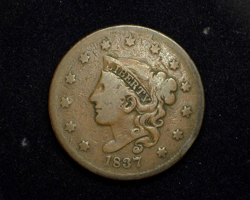 1837 Large Cent Matron F Medium letters - US Coin