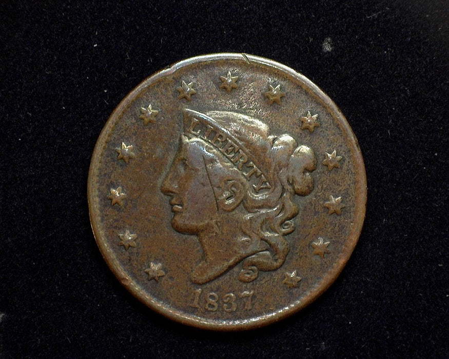 1837 Large Cent Matron VF Small letters Scratched - US Coin