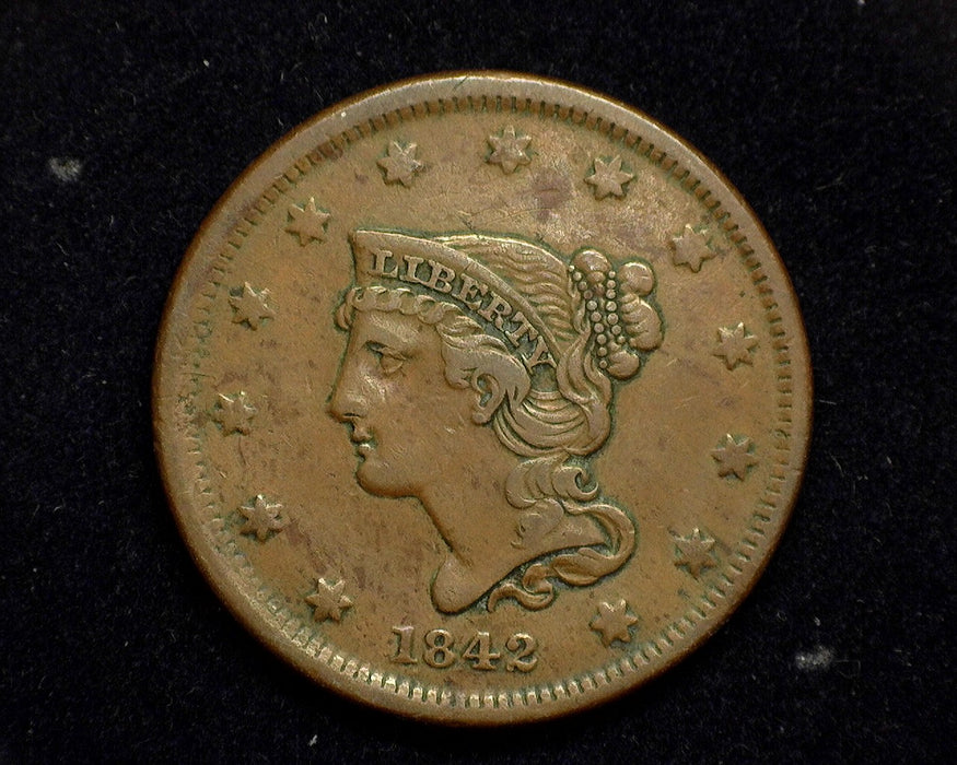 1842 Large Cent Braided Hair Cent VF Small date - US Coin