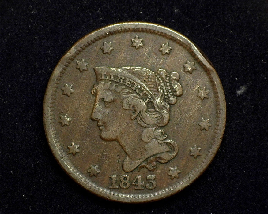 1843 Large Cent Braided Hair Cent F/VF Petite small 1 - US Coin