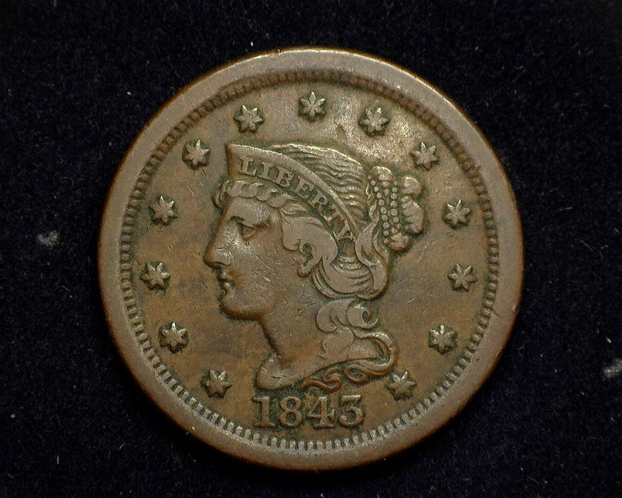 1843 Large Cent Braided Hair Cent VF Mature head - US Coin