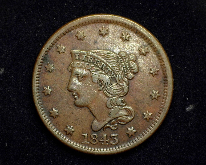 1843 Large Cent Braided Hair Cent XF Petite head large 1 - US Coin