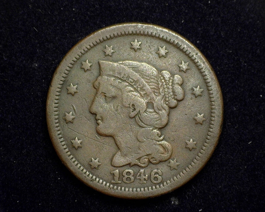 1846 Large Cent Braided Hair Cent VG Small date - US Coin