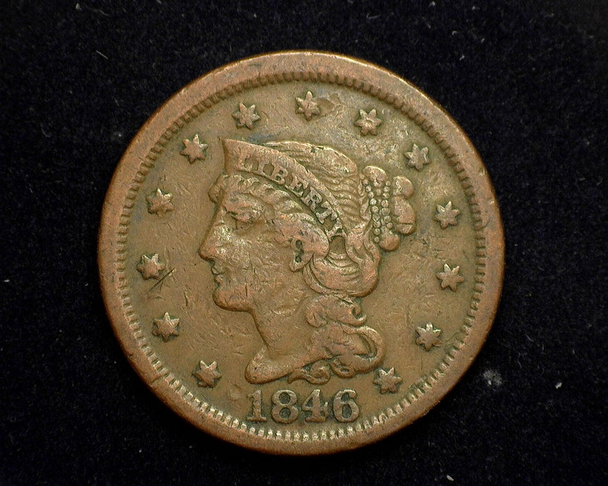 1846 Large Cent Braided Hair Cent VF Medium date - US Coin