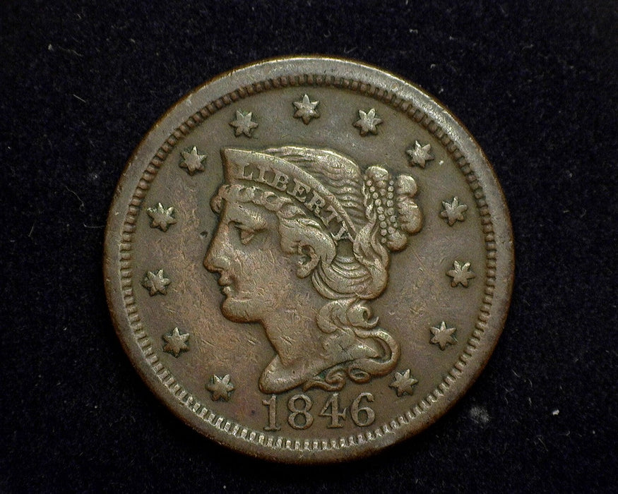 1846 Large Cent Braided Hair Cent VF Tall date - US Coin