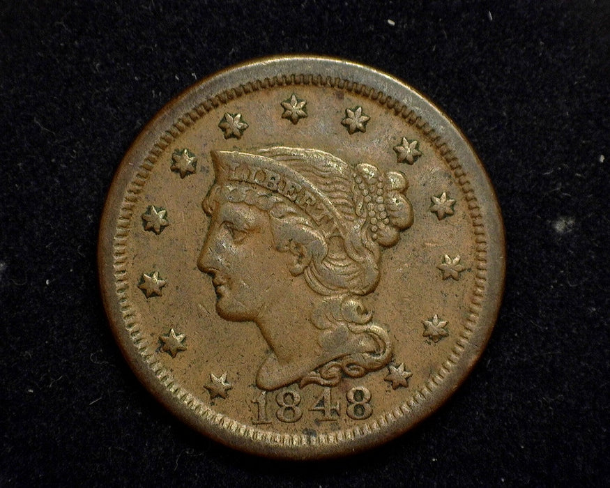 1848 Large Cent Braided Hair Cent VF - US Coin